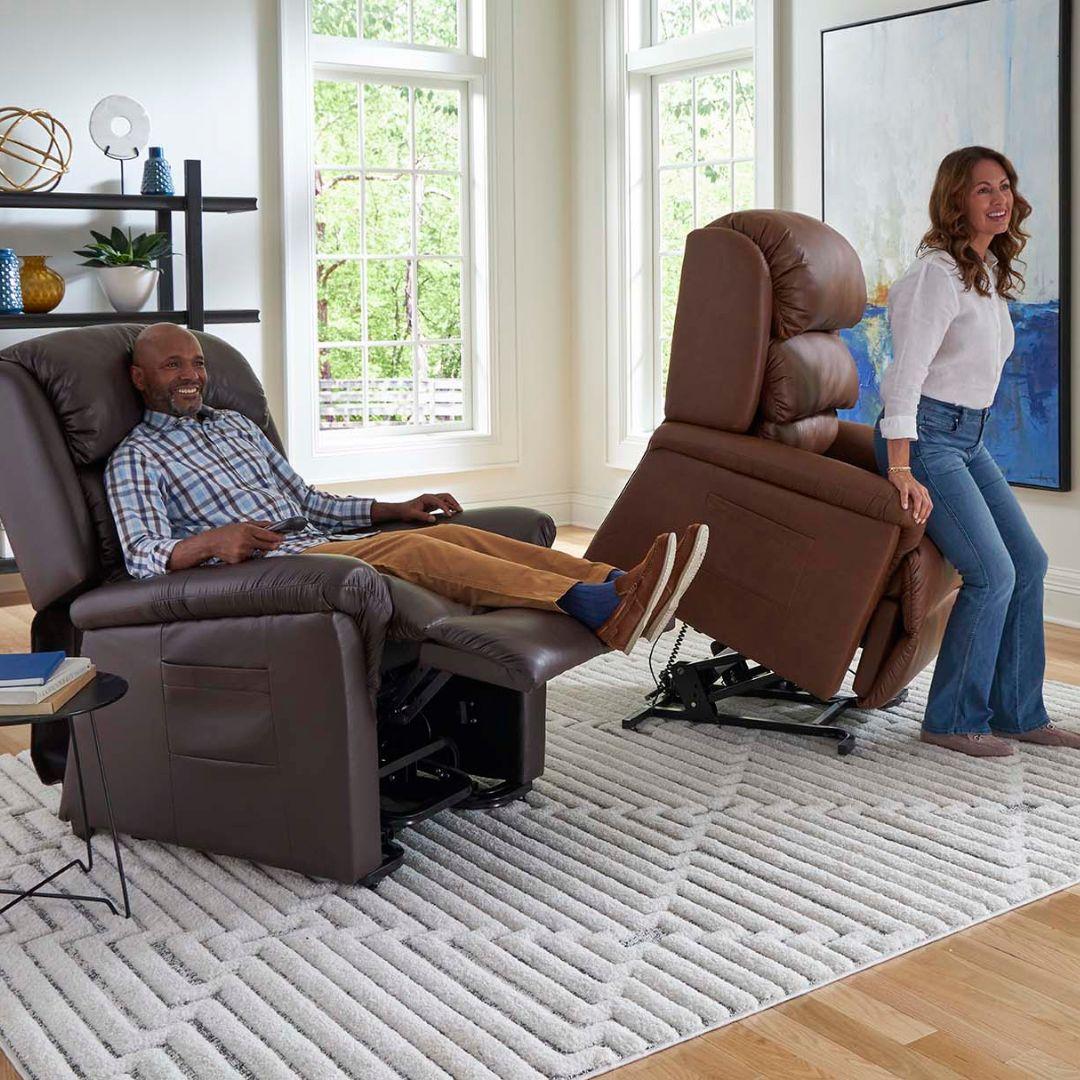 The Relaxer lift chair recliner lifted position