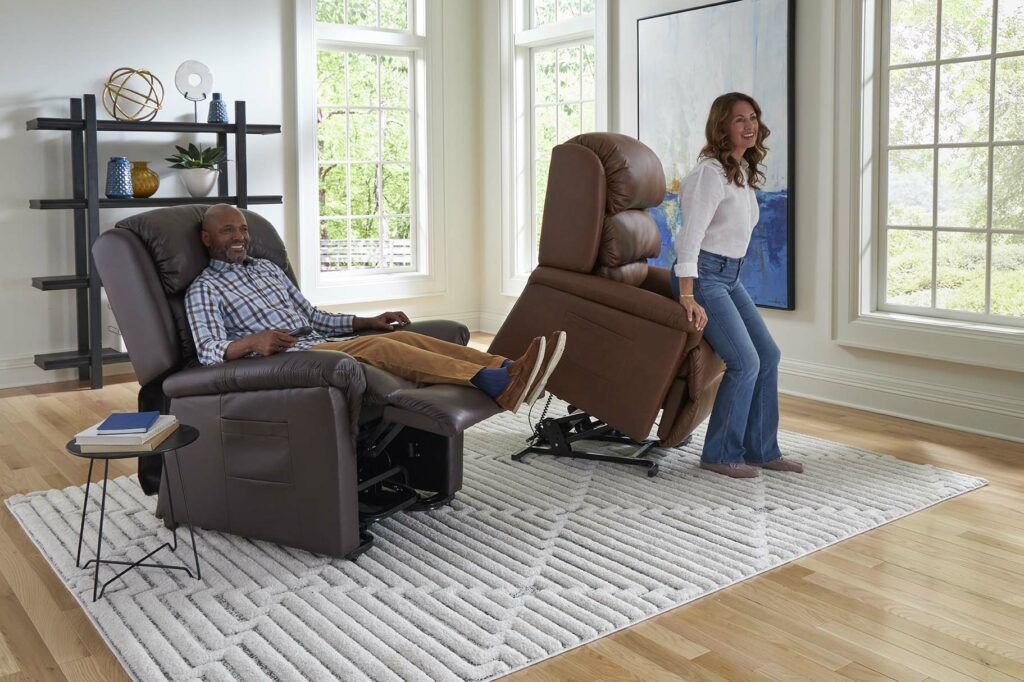 Woman rising from the Relaxer lift chair recliner