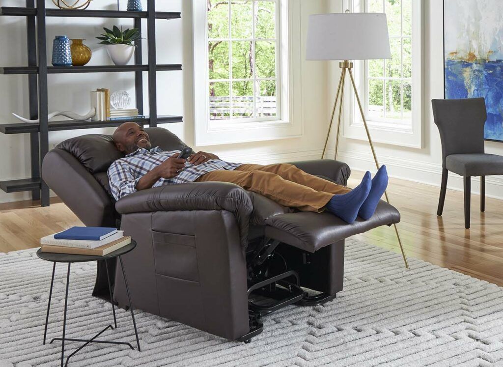 Relaxer lift chair recliner in sleep position with hand control